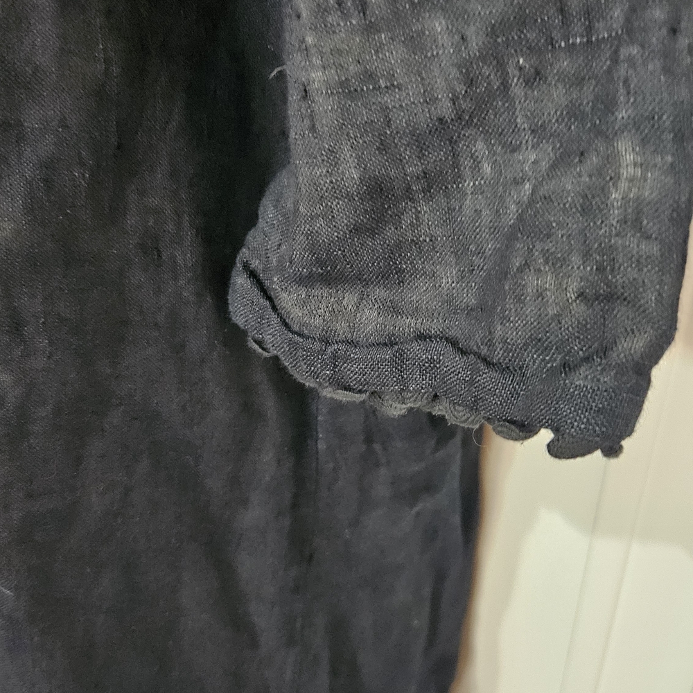 Dosa Black Linen Dress w/ Scalloped Neckline - Picture 4 of 6